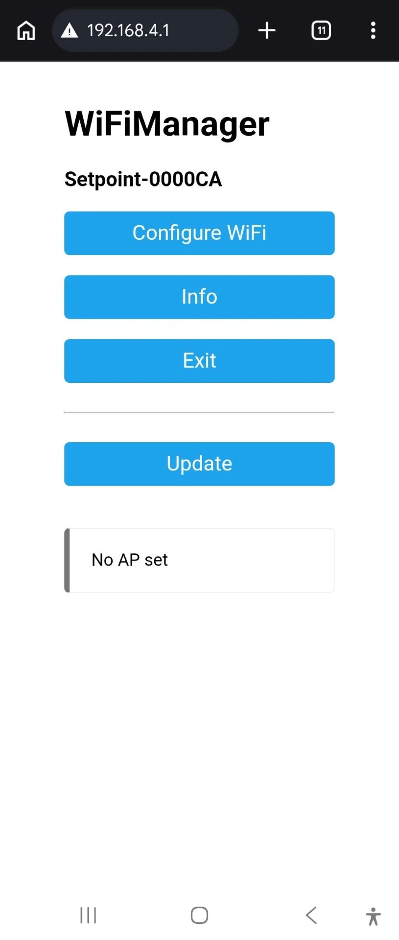 WiFiManager setup page at 192.168.4.1